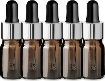 Produktbild von 5x Braune Glasflasche 5 ml mit silberner Aluminiumpipette Tropfflasche