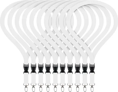 Produktbild von 10 x unbedruckte Schlüsselbänder Weiss Schlüsselband Lanyard mit Steckschnalle ohne Druck Umhängeband neutral 20 mm breit Steckverschluss Sicherheitsverschluss 10 Stück