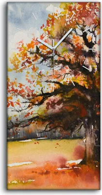 Produktbild von Wohnzimmer-Bild Leinwand Uhr Geräuschlos 30x60 Baum Herbst Landschafts Blätter - weiße Hände