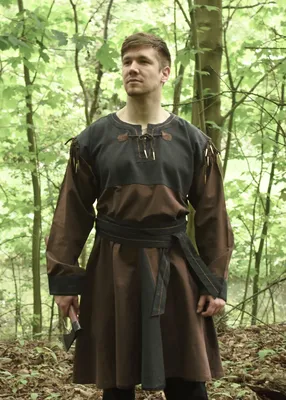 Produktbild von Mittelalter Tunika Bent mit abnehmbaren Ärmeln, braun/schwarz - Wikinger LARP Mittelalterkleidung Küstüm Herren Größe: XL