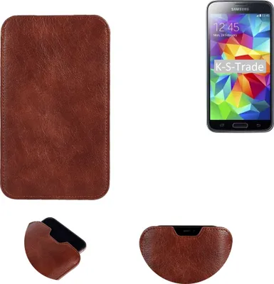 Produktbild von K-S-Trade Schutzhülle Handyhülle kompatibel mit Samsung Galaxy S5 Plus Handytasche Kunstleder Sleeve in braun