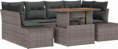 Produktbild von vidaXL Garten-Sofa-Set mit Speicher 7 pcs Grau Poly Rattan