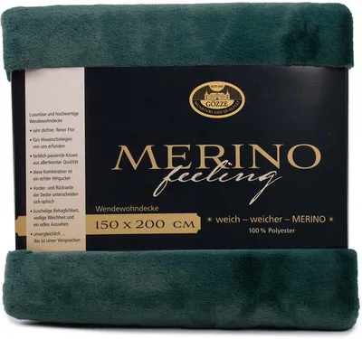 Produktbild von GÖZZE Merino Wendewohndecke flauschige wärmende Mikrofaser-Wendedecke in Merino-Feeling Qualität Dunkelgrün 220 x 240 cm
