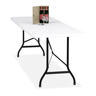 Produktbild von Relaxdays Gartentisch, klappbar, HBT: 75 x 220 x 68 cm, Kunststoff, Stahl, wetterfester Klapptisch, Outdoortisch, weiß