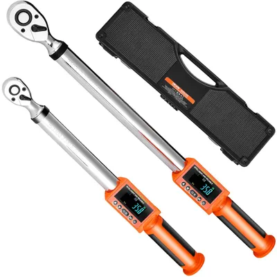 Produktbild von VEVOR Digitales Drehmomentwerkzeug-Set, 2 Teile, 1/2, 3/8 Zoll Antrieb, 72-Zahn, ±2% hohe Genauigkeit elektronisches Drehmomentwerkzeug mit voreingestelltem Wert, Summer und LED-Benachrichtigung, für Automobile und Motorräder, 1/2 Zoll (12,7 mm) & 3/8 Zoll (9,5 mm)