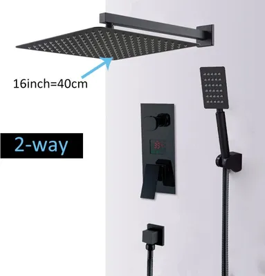 Obrázok produktu pre Linuode Matt Black LED digitálny displej sprchový kohútik Set Rain Waterfall čierny vaňový sprchový systém LCD digitálna sprcha vaňová batéria, možnosť 1