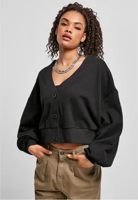 Image de Cardigan court oversize en molleton biologique Urban Classics Ladies, noir - 4XL