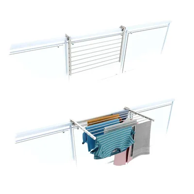 Immagine prodotto di Appendiabiti da balcone, stendibiancheria da balcone, stendino pieghevole da esterno in acciaio inox e alluminio - Foxydry Duo White 82 cm