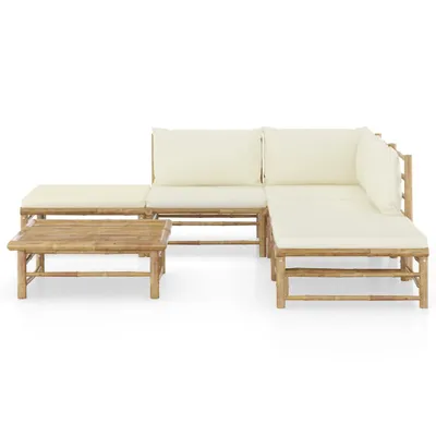 Immagine prodotto di set di 6 pezzi per salotto da giardino con cuscini in bambù bianco crema
