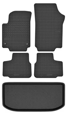 Image de Tapis en caoutchouc + bac de coffre pour Volkswagen Up! 2011-2023 (hayon, plancher haut) – 5 pièces, noirs, sur mesure