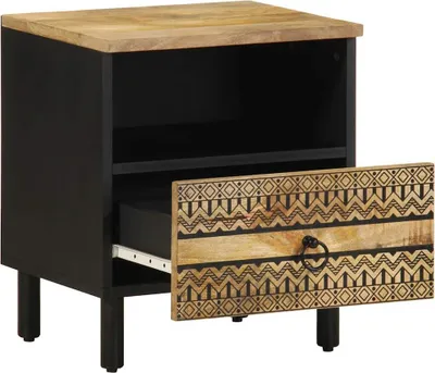Produktbild von vidaXL Nachttisch Schwarz 40x33x46 cm Raues Mangoholz
