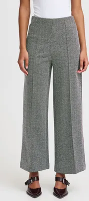 Image de Ichi IHKATE JACQUARD Pantalon en tissu pour femme Pantalon Culotte avec fermeture éclair Coutures décoratives Motif chevron Poches passepoilées Regular fit