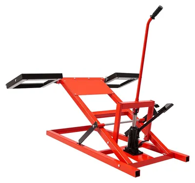Produktbild von Rasenmäherheber - Hydraulischer Wagenheber - Für Wartung und Reparatur - Tragkraft 226,8 kg - Hubhöhe 44,5–61 cm - Q235 Stahl - Rot