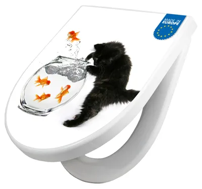 Produktbild von WC Sitz mit Absenkautomatik D Form Motiv Katze Und Fisch [TDW3 12355]
