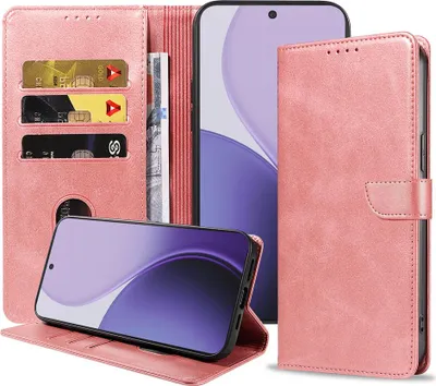 Produktbild von Geeignet für Oppo Reno 14 Pro Handytasche Kunstleder mit magnetischer Lippe und Kartenhalter Buchhülle mit Klappe - Wallet Case mit Kartenfach - Pink Gold - Smartphonica