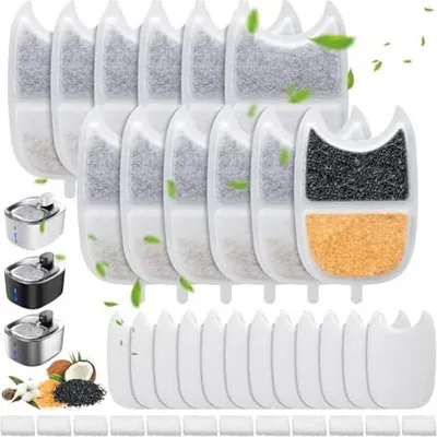 Produktbild von 12 Packung Filter Katzenbrunnen für FEELNEEDY 4L Trinkbrunnen für Katzen (YPD-C004), 12 Filter Trinkbrunnen Katzen & 12 Vorgefilterte Schwämme & 12 Schwämme für Wasserpumpe