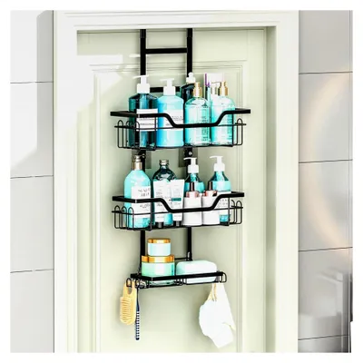 Produktbild von Duschablage zum Hängen ohne Bohren - 3-stufiger Badezimmer Organizer für Shampoo und Duschzubehör mit 4 Haken