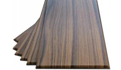 Several wooden panels are stacked on a white background.