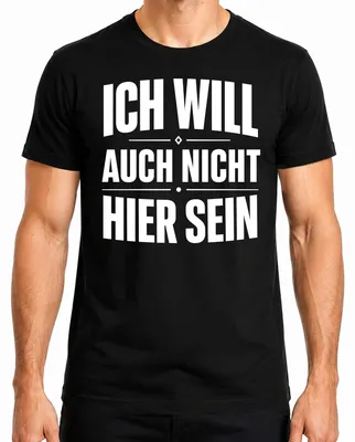 Productafbeelding van Ik wil ook niet hier zijn. Grappige spreuk. Statement. Sarcasme. Heren T-shirt, zwart, maat M