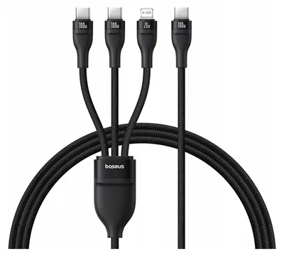 Produktbild von BASEUS Starker 3in1 Kabel: USB-C Lightning, PD 100W, Nylon 1.5m, Schwarz