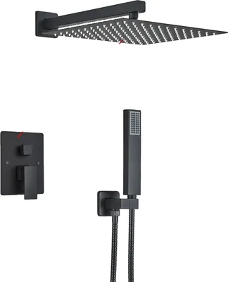 Immagine prodotto di Set di miscelatori per doccia a parete, stile contemporaneo, meccanismo a doppio comando, nero opaco 30 cm