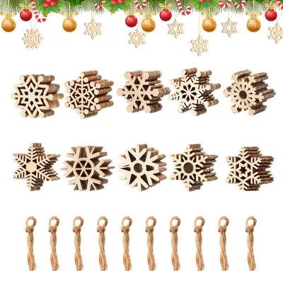 50 Holz-Weihnachtsanhänger, Schneeflocken, 5 cm, Bastel-Deko