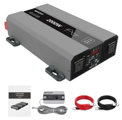 Produktbild von Wechselrichter - Reiner Sinus 2000W - 12V DC auf 220–240V AC - EU-Steckdose - LCD-Display - Gold