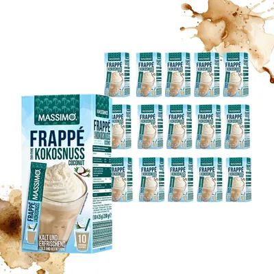 Produktbild von MASSIMO Frappé Kokosnuss 16 x 250g Vorteilspack (160 Sticks á 25g) Instant Getränkepulver mit Instant-Kaffee, koffeinhaltig, schnelle Zubereitung