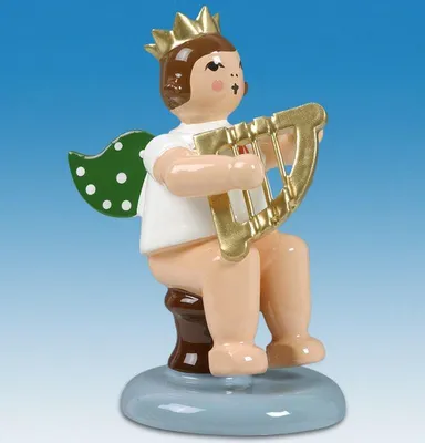 Produktbild von Holzfigur Engel sitzend mit Handharfe ohne Krone Höhe 6cm NEU