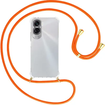 Produktbild von Handykette Backcover-Schutzhülle mit Band (Metall goldfarben) für Honor 90 Lite 5G (6.7'') - neonorange