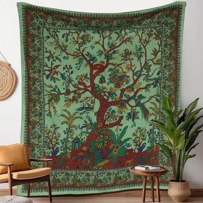 Productafbeelding van Ibenzoa® Indiaas boheems wandtapijt met mandala en olifanten, katoen – wanddecoratie voor woon- en slaapkamer, 76 x 102 cm