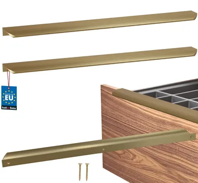 Immagine prodotto di KOTARBAU® Set da 2 maniglie per mobili, maniglie per armadi 436 mm, oro opaco ZnAl, maniglie con fissaggio posteriore, maniglie per bordi, maniglie per cassetti, cucina moderna