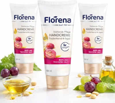 Produktbild von 3x 100 ml Florena Handcreme Traubenkernöl & Sojaöl