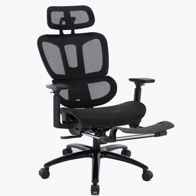 Produktbild von Bürostuhl in moderner Mesh-Optik mit Fußstütze  ergonomischer Drehstuhl mit Nacken und Lordosenstütze - Gamingstuhl mit atmungsaktiver Netzrückenlehne und Wippfunktion ,Farbe:Schwarz