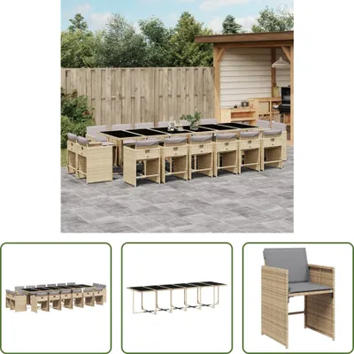 Produktbild von The Living Store 17-tlg. Garten-Essgruppe mit Kissen Beigemischung Poly Rattan