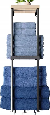 Zdjęcie produktu dla Wieszak na ręczniki 2-poziomowy z półką 81cm stal + drewno