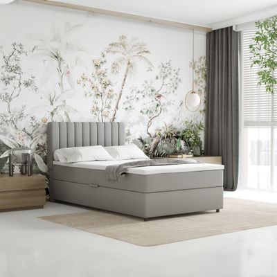 Boxspringbett 120x200 EVEREST, mit Topper, mit Bettkästen,  Einzelbett, Hellgrau, Panda Möbel