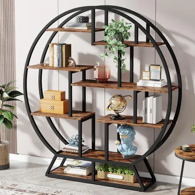Produktbild von Rundes Bücherregal 5 Etagere 160 cm Rustikales Braun Offenes Regal Organizer Ausstellungsregal