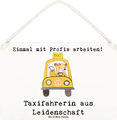 Produktbild von Mr. & Mrs. Panda Schild Taxifahrerin Leidenschaft DIN A6 - Weiß - Geschenk, Dekobrett, Türschild, holzbild, Holzschild, kleine aufmerksamkeit