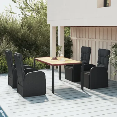 Produktbild von 5-tlg. Garten-Essgruppe Schwarz Poly Rattan & Massivholz Akazie , Gartenmöbel-Sets Design 2024