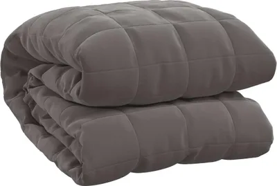 A folded gray weighted blanket.