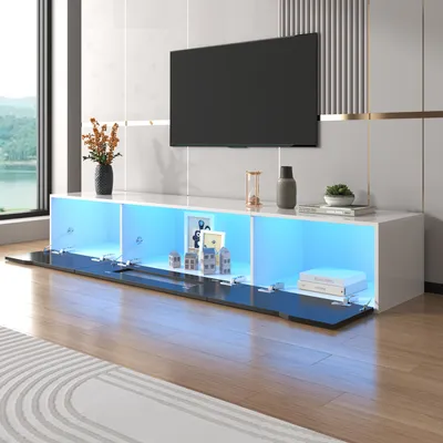 Produktbild von MODFU TV-Schrank Hochglanz 180 cm mit farbwechselnder LED-Beleuchtung,TV-Lowboard Fernsehbank für zu 80 Zoll für Wohnzimmer,Schwarz und Weiß