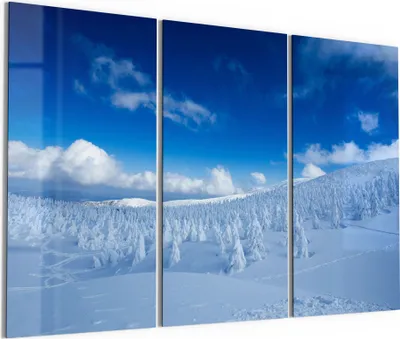 Produktbild von DEQORI Glasbild Echtglas 3x50x100 cm 'Hochschnee Landschaft' Wandbilder XXL groß