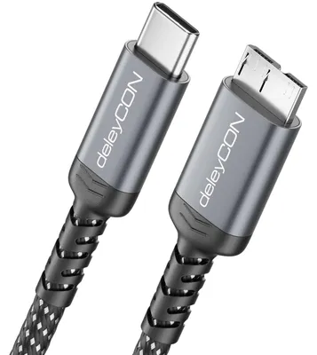 Produktbild von deleyCON 3,0m USB 3.0 Micro-B Kabel USB-C auf Micro-B 5Gbps Nylon