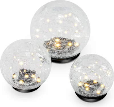 Image de esotec Solar Globe lumineux Set de 3 Globe lumineux en optique verre brisé blanc chaud 102088