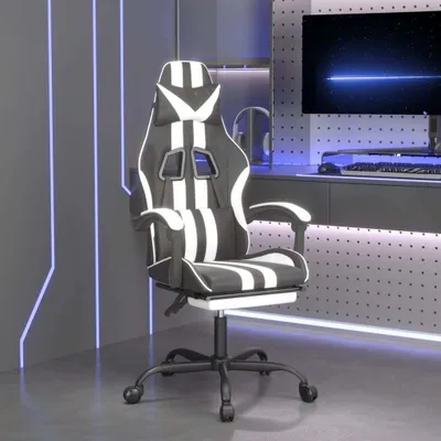 Produktbild von Cloris Designermöbel Gaming-Stuhl mit Fußstütze Schwarz und Weiß Kunstleder 2024 Neu