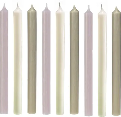 Immagine prodotto di Candele lunghe colorate da tavola Cactula Luxe da 28 cm, set "Soft Love" da 9 pezzi – Nude, Avorio e Taupe