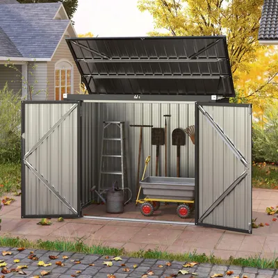 Produktbild von GOPLUS Gerätehaus Metall 1,51 m², 1,97m³, Geräteschuppen mit Klappdeckel, Mülltonnenbox, Türgröße: 121x119cm, Gartenschuppen