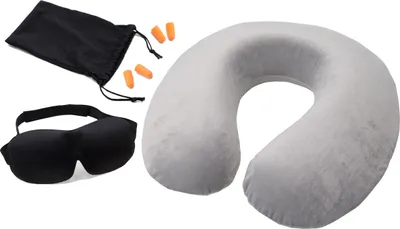 Produktbild von Nackenkissen Set mit Schlafmaske 3D, Ohrenstöpsel und Aufbewahrungsbeutel