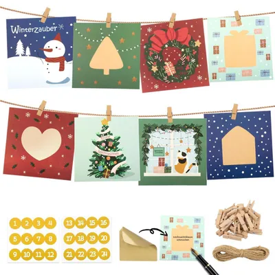 Produktbild von DIY Rubbellos Adventskalender Set 24 Rubbelkarten Weihnachtsmotive zum Selbermachen